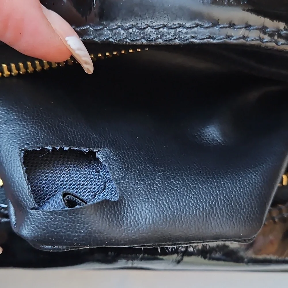 CHANEL Black Patent Leather Cosmetic Bag